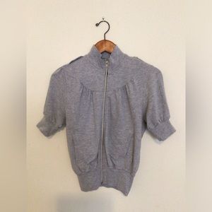 Puff Sleeve Gray Light Weight Zip-up Sweatshirt in Sz M